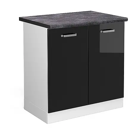 Vicco  Schrankküche R-Line Schwarz Hochglanz, AP Anthrazit