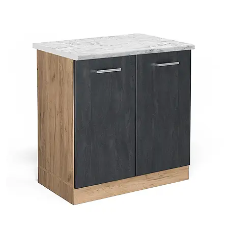 Vicco  Schrankküche R-Line Schwarz Beton AP Marmor