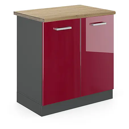 Vicco  Schrankküche R-Line Rot Hochglanz, AP Eiche