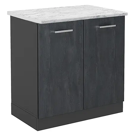 Vicco  Schrankküche R-Line Schwarz Beton AP Marmor