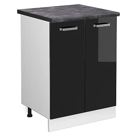 Vicco Küchenunterschrank R-Line, Schwarz Hochglanz, 60 cm