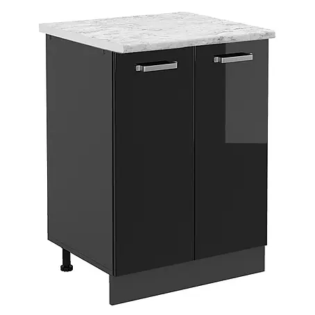 Vicco Küchenunterschrank R-Line, Schwarz Hochglanz, 60 cm