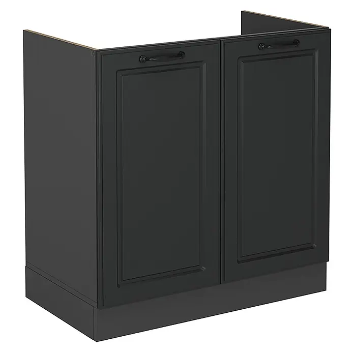 Vicco Schrankküche R-Line Anthrazit Landhaus ohne Arbeitsplatte - Anthrazit Landhaus, Spülenunterschrank 80 cm - Dunkelgrauer zweitüriger Küchenunterschrank mit Zierleisten und Griffen.