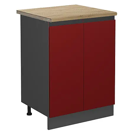 Vicco  Schrankküche R-Line Rot J-Shape, AP Eiche