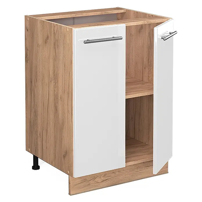 Vicco Schrankküche Fame-Line Weiß Hochglanz ohne Arbeitsplatte - Weiß Hochglanz, Unterschrank 60 cm - Hölzerner Küchenunterschrank mit weißen Hochglanztüren, Metallgriffen und Innenregal.