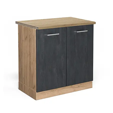 Vicco  Schrankküche R-Line Schwarz Beton AP Eiche