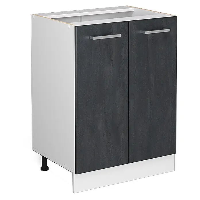 Vicco Küchenunterschrank R-Line, Schwarz Beton, 60 cm -  - Modernes zweitüriges Unterschrank in Weiß und Dunkelgrau mit texturierten Türen, Metallgriffen und einer weißen Sockelblende.