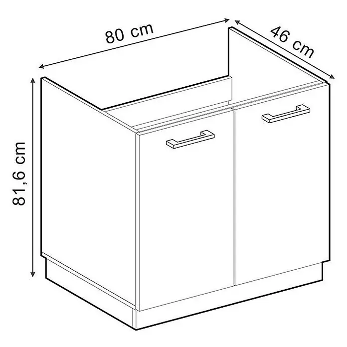 Vicco Schrankküche R-Line Weiß Landhaus, AP Eiche - Weiß Landhaus, Spülenunterschrank 80 cm - Küchenunterschrank mit zwei Türen und Griffen, 80 cm breit, 46 cm tief und 81,6 cm hoch.