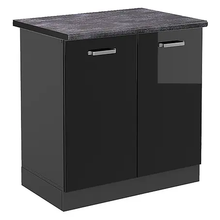 Vicco  Schrankküche R-Line Schwarz Hochglanz, AP Anthrazit