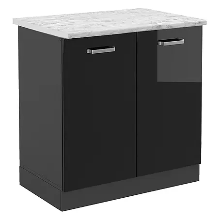 Vicco  Schrankküche R-Line Schwarz Hochglanz AP Marmor