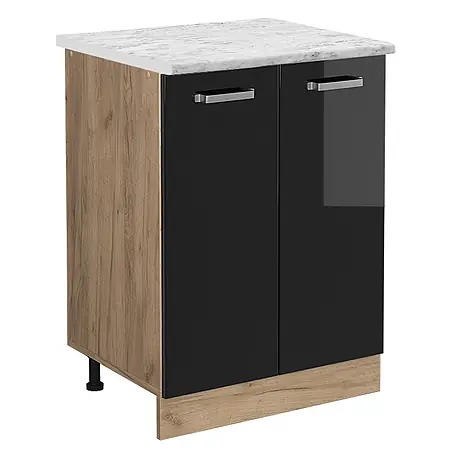 Vicco Küchenunterschrank R-Line, Schwarz Hochglanz, 60 cm