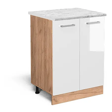 Vicco  Schrankküche R-Line Weiß Hochglanz AP Marmor