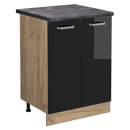 Vicco Küchenunterschrank R-Line, Schwarz Hochglanz, 60 cm