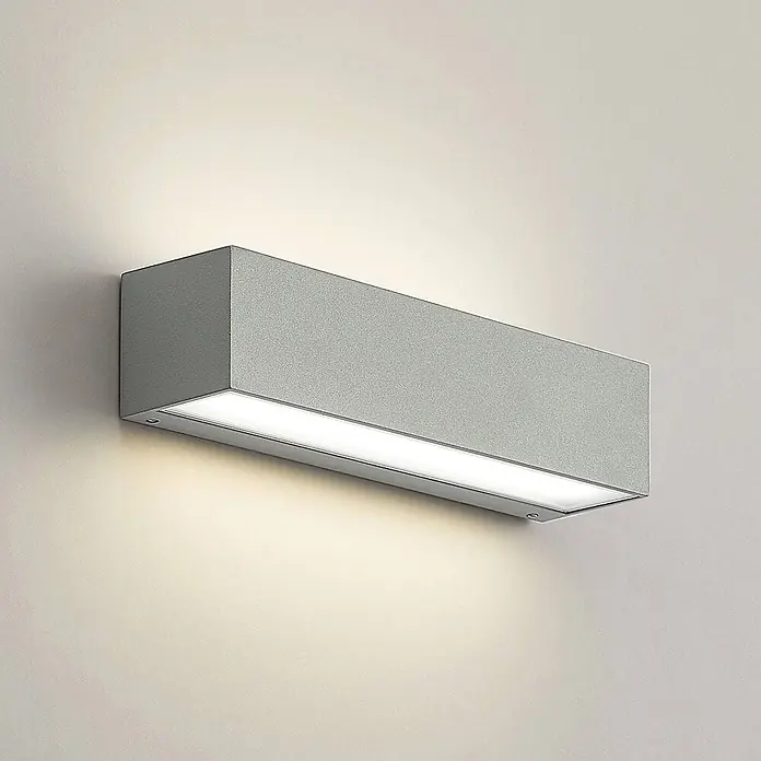 Arcchio Außenwandleuchte Lengo - alu / grau / zink, IP65 - Rechteckige graue, strukturierte Wandleuchte, die warmweißes Licht nach unten abgibt.