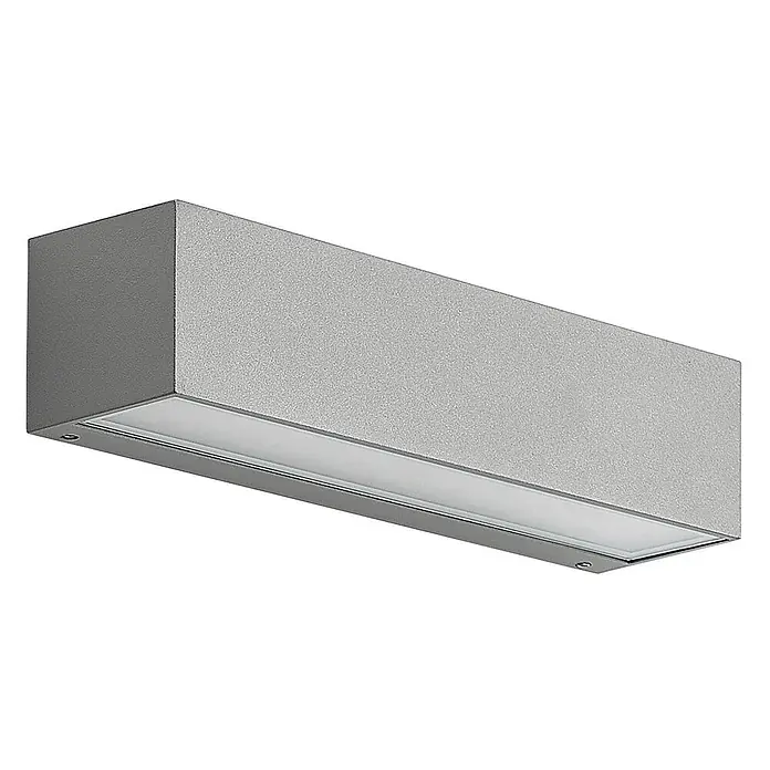 Arcchio Außenwandleuchte Lengo - alu / grau / zink, IP65 - Silber-graue, rechteckige LED-Außenwandleuchte mit strukturierter Oberfläche und mattierter Glasplatte unten.