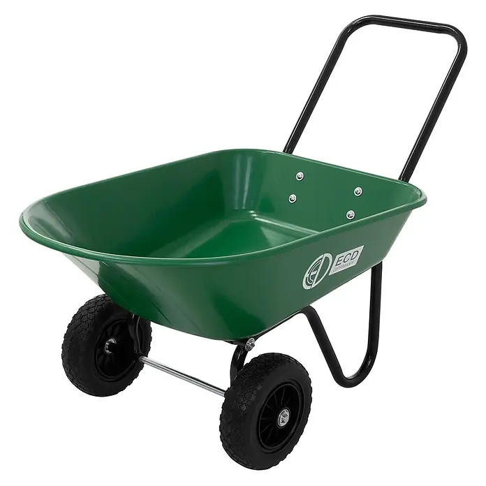 ECD Germany Gartenschubkarre Garden 78L Gartenwagen Gartenkarre mit Kippfunktion Bauschubkarre - 78 l, Material Wanne: Kunststoff - Grüner zweirädriger Schubkarren mit schwarzem Griff und schwarzen Reifen.