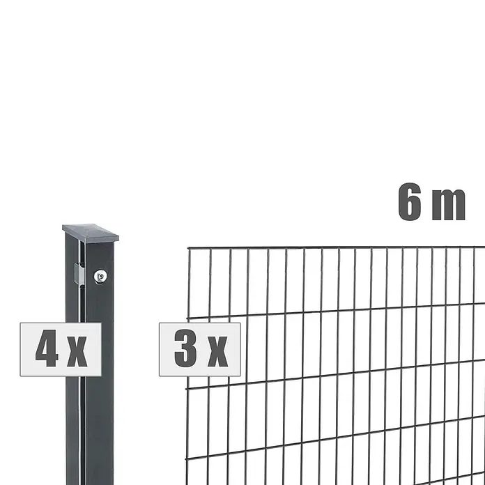 Deutsche Zauntechnik Zaun-Set Pi - Breite: 6 m, Höhe: 0,81 m, Anthrazitgrau - Dunkelgraues Metallzaunset mit 4 Pfosten und 3 Paneelen, 6 Meter lang.