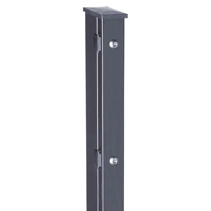 Deutsche Zauntechnik Zaunpfosten Vap - Höhe: 170 cm, Anthrazitgrau, Stahl - Anthrazitgrauer Metallpfosten mit Kappe und integrierten Paneelbefestigungen.