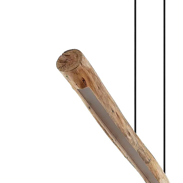 Lindby Pendelleuchte Nekala - L x B x H: 120 x 6 x 5,5 cm, Holz hell, Schwarz matt, Holz - Hängende Leuchte aus natürlichem Holzstamm mit integriertem Lichtband und schwarzen Kabeln.