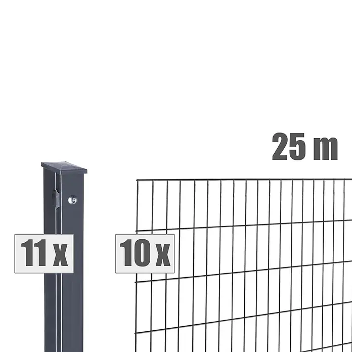 Deutsche Zauntechnik Zaun-Set Moritz - Breite: 25 m, Höhe: 1,23 m, Anthrazitgrau - Dunkelgraues Zaunset mit 11 Pfosten und 10 Zaunfeldern für einen 25m Zaun.