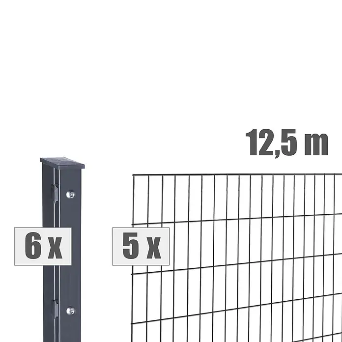 Deutsche Zauntechnik Zaun-Set Moritz - Breite: 12,5 m, Höhe: 1,43 m, Anthrazitgrau - Dunkelgraues Metallzaun-Set mit 6 Pfosten und 5 Zaunfeldern für 12,5m Zaun.