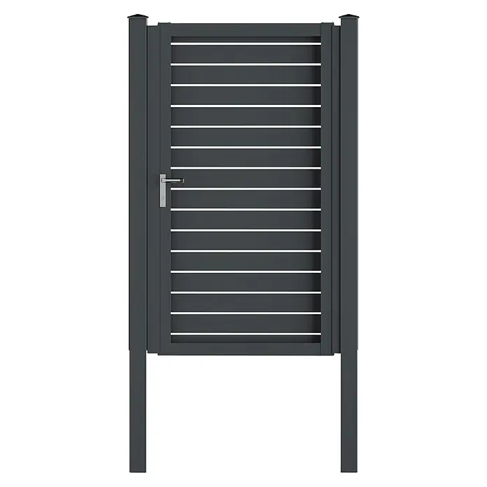 Deutsche Zauntechnik Zauntor Vidual Swing Pure - B x H: 104 cm x 1,76 m, Anthrazitgrau, Rechtsanschlag - Dunkelgraues Aluminiumtor mit horizontalen Lamellen und Griff.