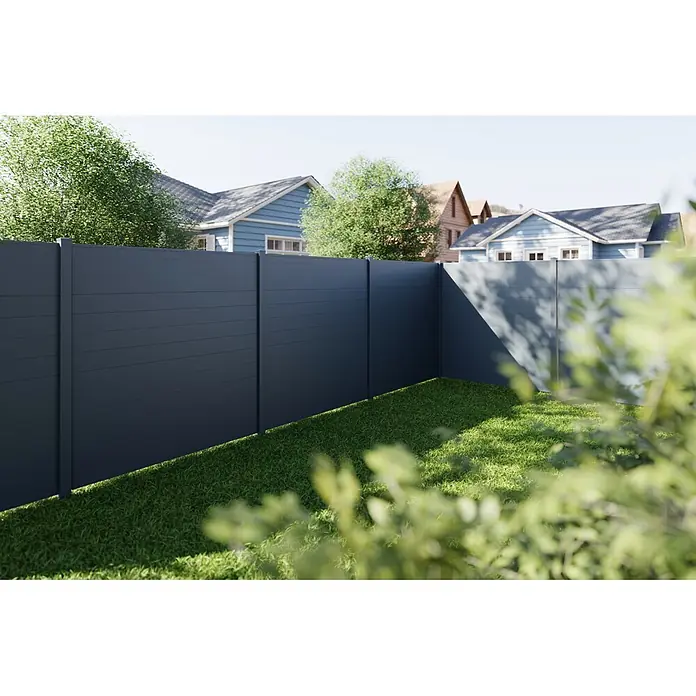 Deutsche Zauntechnik Zaun-Set Vidual Snap - 24,83 x 1,77 m, Anthrazitgrau - Dunkelgrauer Sichtschutzzaun aus horizontalen Lamellen.
