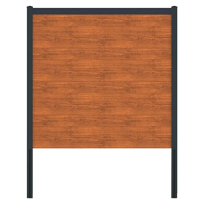 Deutsche Zauntechnik Zaun-Set Vidual Snap - 8,91 x 1,77 m, Light Oak - Zaunpaneel in Holzoptik mit dunkelgrauen Metallpfosten und Oberrahmen.