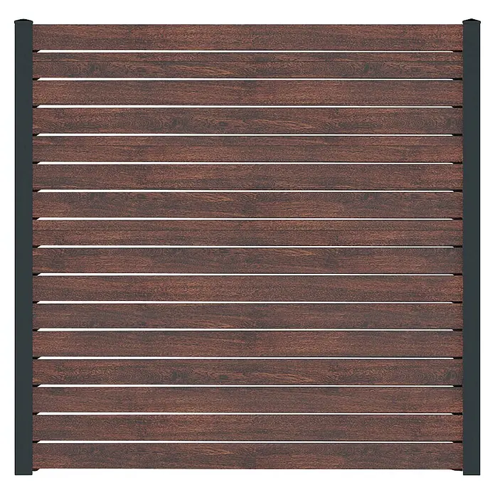 Deutsche Zauntechnik Zaun-Set Vidual Pure - B x H: 3,61 x 1,76 m, Dark Oak - Sichtschutzzaun aus dunkelbraunen Holzlamellen mit dunkelgrauen Metallpfosten.