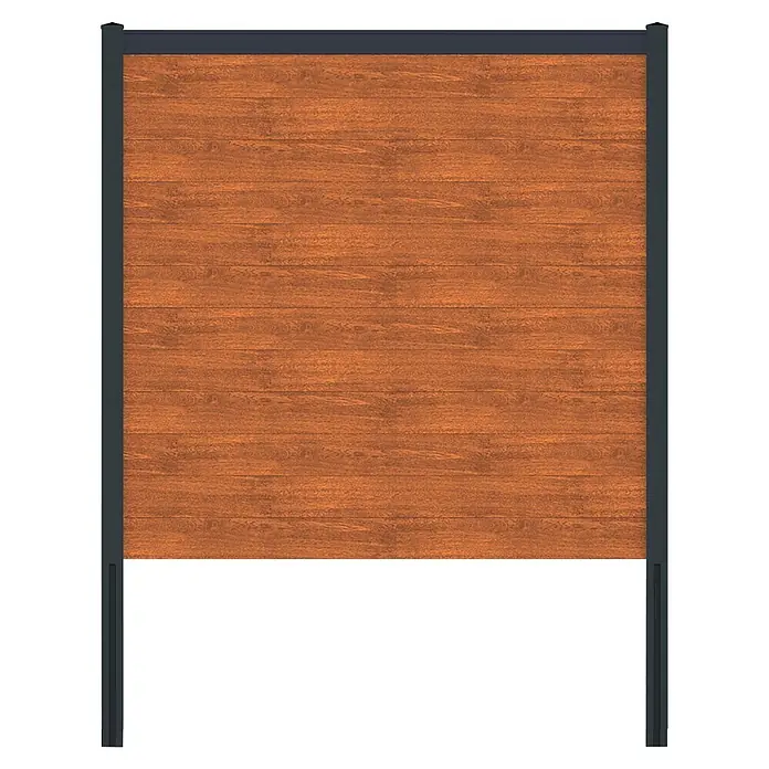 Deutsche Zauntechnik Zaun-Set Vidual Snap - 19,53 x 1,77 m, Light Oak - Horizontaler brauner Sichtschutzzaun in Holzoptik mit dunkelgrauem Rahmen.