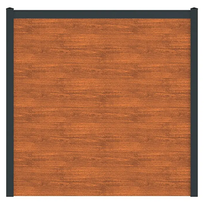 Deutsche Zauntechnik Zaun-Set Vidual Snap - 24,83 x 1,77 m, Light Oak - Hölzernes Zaunelement mit horizontalen Lamellen und dunkelgrauem Rahmen.