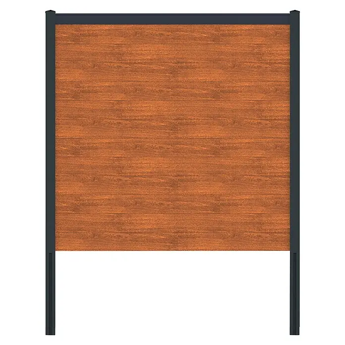 Deutsche Zauntechnik Zaun-Set Vidual Snap - 26,6 x 1,77 m, Light Oak - Braunes Holz-Zaunfeld mit dunkelgrauem Rahmen.