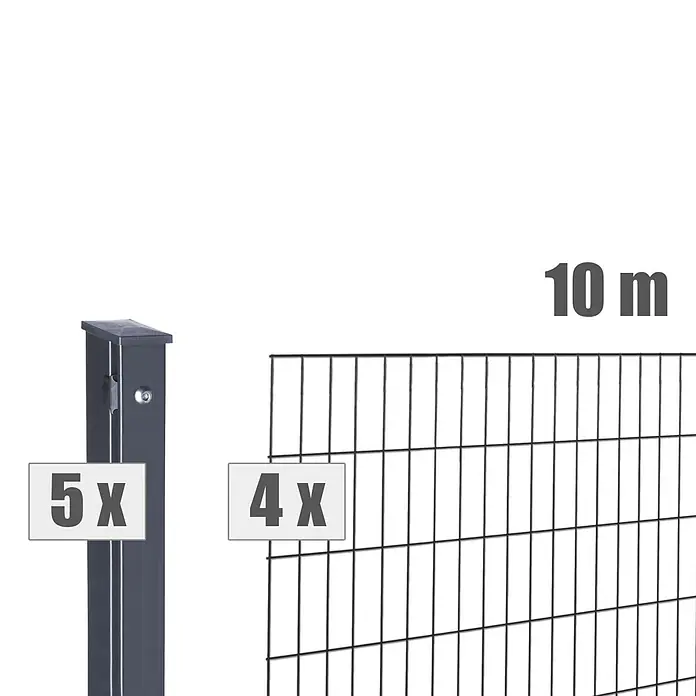 Deutsche Zauntechnik Zaun-Set Moritz - Breite: 10 m, Höhe: 0,83 m, Anthrazitgrau - Dunkelgraues Zaunset: 5 Pfosten, 4 Paneele, 10 Meter Länge.