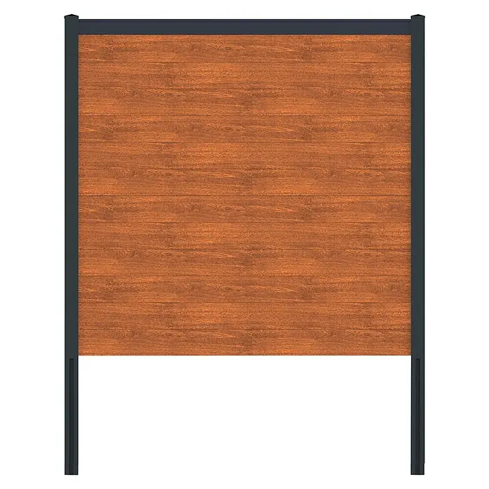 Deutsche Zauntechnik Zaun-Set Vidual Snap - 31,91 cm x 1,77 m, Light Oak - Braunes Zaunpaneel in Holzoptik mit dunkelgrauem Rahmen und Pfosten.