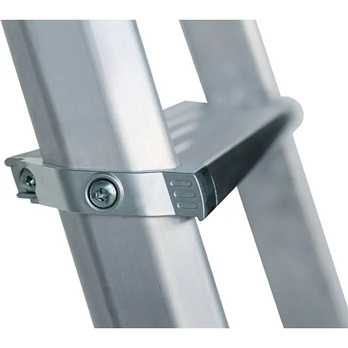 Munk Stehleiter Stufenstehleiter ML 2x4 Stufen - Anzahl Tritte: 4 Stk., Arbeitshöhe: 0,9 m, Belastbarkeit: 150 kg, Aluminium - Silberne Aluminium-Leitersprosse mit Schrauben sicher am Holm befestigt.