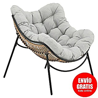 Sillón de jardín Cira II (An x Pr x Al: 94 x 103 x 96 cm, Marrón/Gris, Ratán sintético/Acero)