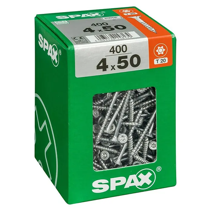 Spax T-Star plus Universalschraube T-Star plus - Ø x L: 4 x 50 mm, WIROX Oberfläche, T-Star plus, 400 Stk. - Dose Spax Schrauben 4x50mm, mit T20 Antrieb, ideal für vielfältige Anwendungen im Bau- und Heimwerkerbereich, zuverlässige Qualität.