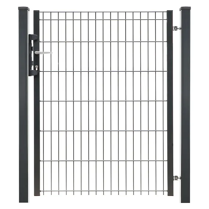Deutsche Zauntechnik Zauntor Light Michl - 96 x 123 cm, Anthrazitgrau, Stahl - Dunkelgraues Metall-Gartentor mit Doppelstabmatte, integriertem Griff und Torpfosten.
