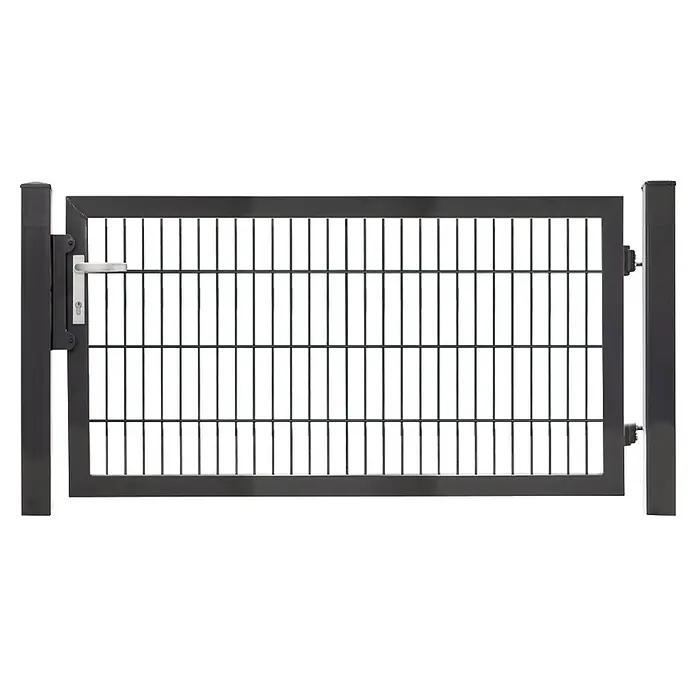 Deutsche Zauntechnik Zauntor Vario Plus S-1F - B x H: 159 x 80 cm, Anthrazitgrau, Stahl - Dunkelgraues Metalltor mit rechteckiger Gitterfüllung, silbernem Griff und integriertem Schloss.
