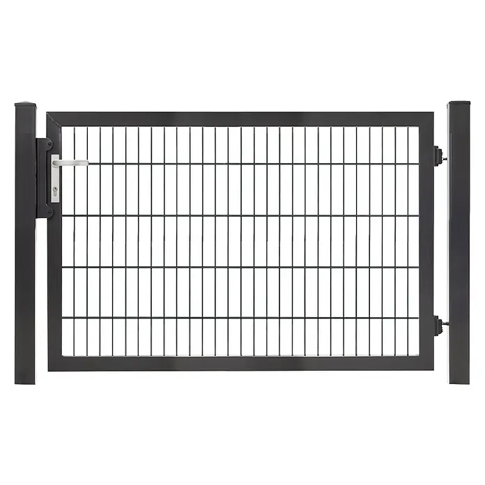 Deutsche Zauntechnik Zauntor Vario Plus S-1F - B x H: 159 x 100 cm, Anthrazitgrau, Stahl - Anthrazitfarbenes Metalltor mit Gitterfüllung und weißem Griff.