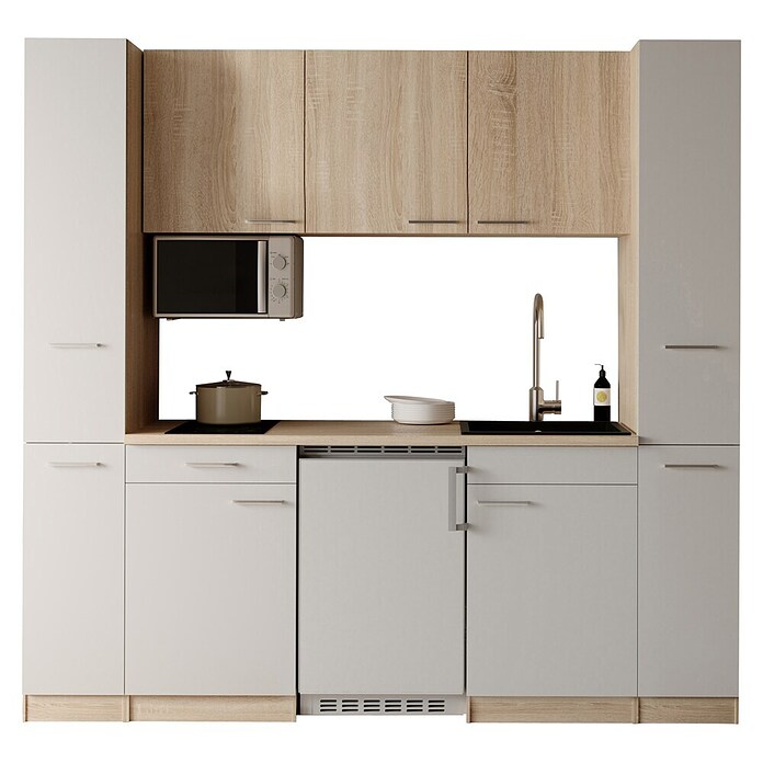 Respekta Küchenzeile Ingrid (Breite: 210 cm, Weiß, Mit Kochfeld + Kühlschrank + Mikrowelle) | BAUHAUS