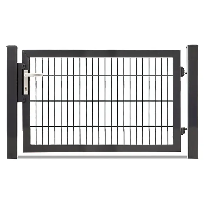 Deutsche Zauntechnik Zauntor Vario Plus S-1F - B x H: 134 x 80 cm, Anthrazitgrau, Stahl - Dunkelgraues Metall-Gartentor mit Gitterfüllung, silbernem Griff und Schloss für sicheren Zugang.
