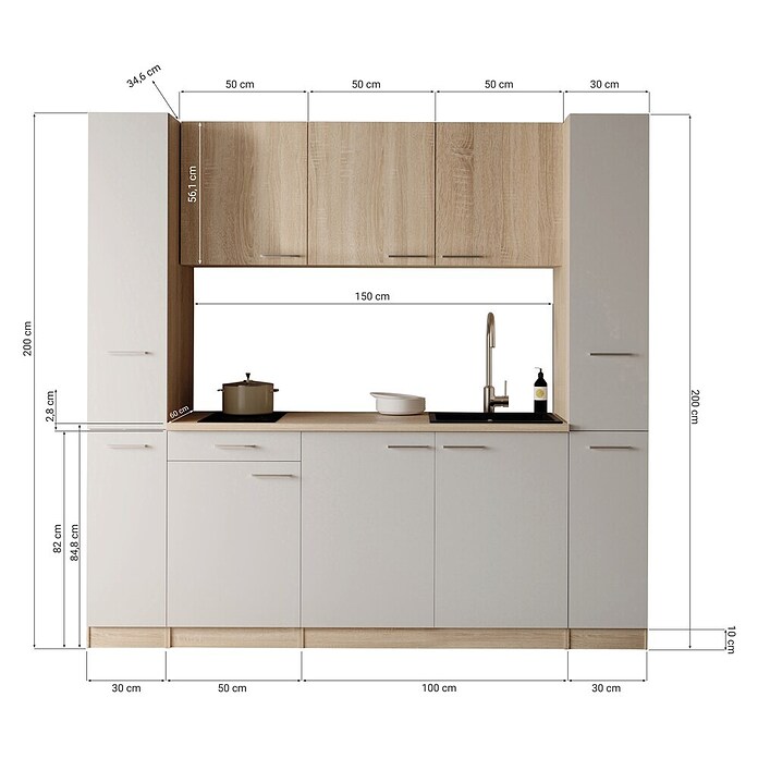Respekta Küchenzeile Ingrid (Breite: 210 cm, Weiß, Mit Kochfeld) | BAUHAUS