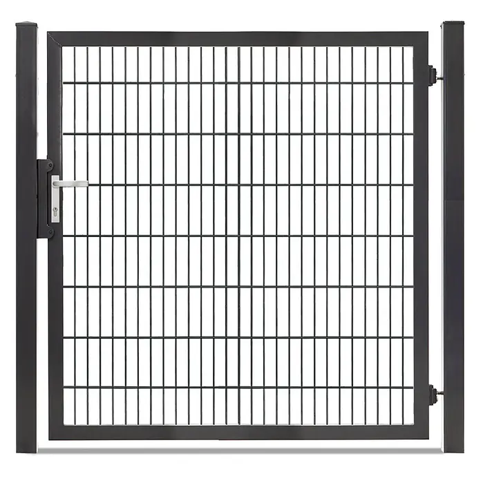 Deutsche Zauntechnik Zauntor Vario Plus S-1F - B x H: 159 x 160 cm, Anthrazitgrau, Stahl - Anthrazitfarbenes Metall-Gartentor mit Gitterfüllung und Griff.
