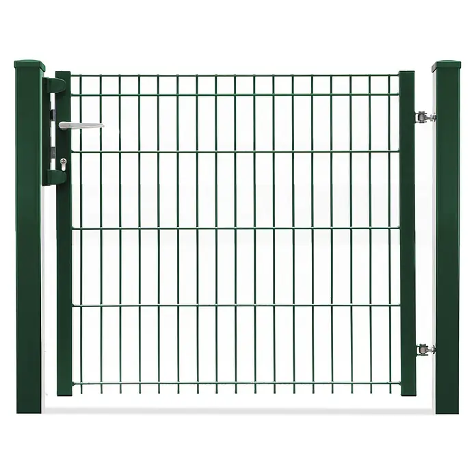Deutsche Zauntechnik Zauntor Light Michl - 96 x 83 cm, Moosgrün, Stahl - Grünes Metallgitter-Zauntor mit rechteckigem Gitter, Pfosten, Griff und Scharnieren.