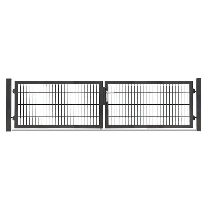 Deutsche Zauntechnik Zauntor Vario Plus S-2F - 264 x 80 cm, Anthrazitgrau, Stahl - Dunkelgraues Metall-Doppelflügel-Gartentor mit Gitterfüllung, inklusive Pfosten, Scharnieren, Griff und Schloss.