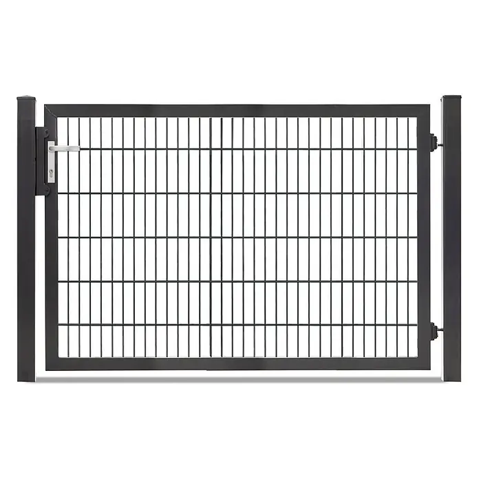 Deutsche Zauntechnik Zauntor Vario Plus S-1F - B x H: 184 x 120 cm, Anthrazitgrau, Stahl - Dunkelgraues Metall-Gartentor mit Gitterfüllung, Pfosten und Griff mit Schloss.