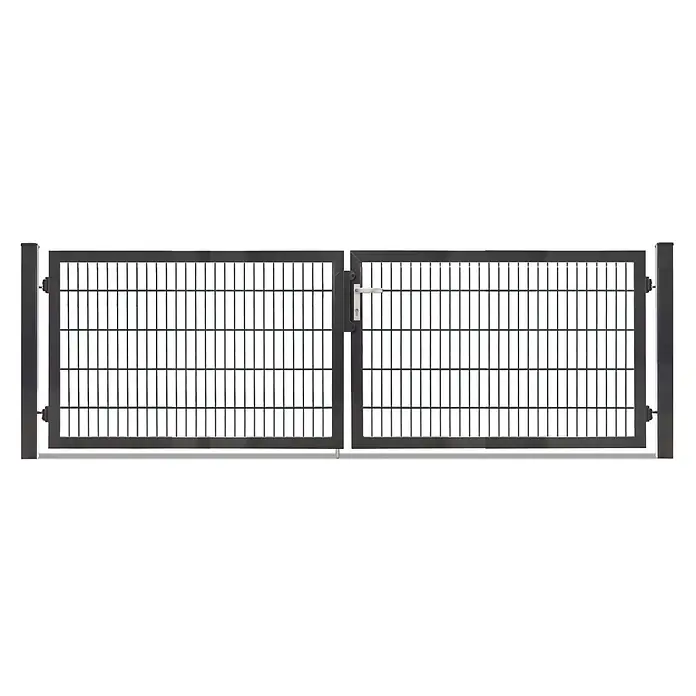 Deutsche Zauntechnik Zauntor Vario Plus S-2F - 264 x 100 cm, Anthrazitgrau, Stahl - Dunkelgraues Doppelflügeltor aus Metall mit Gitterfüllung und Griff.