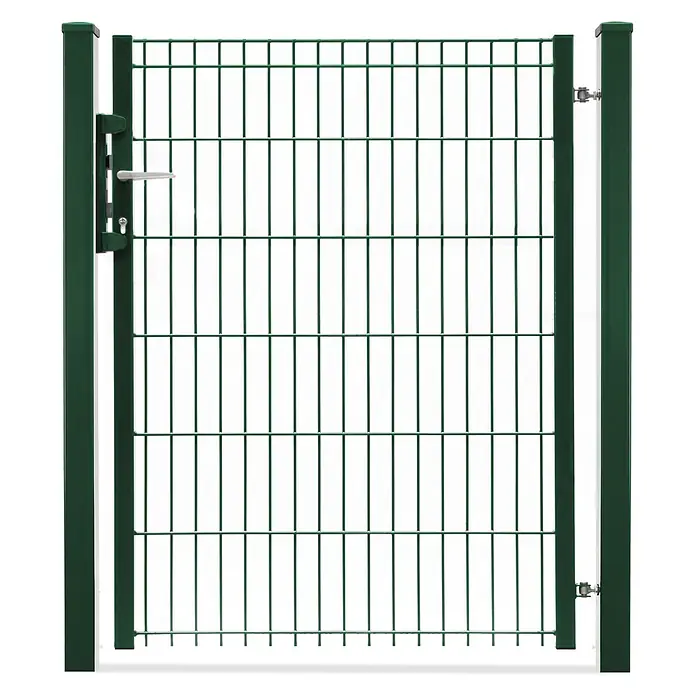 Deutsche Zauntechnik Zauntor Light Michl - 96 x 123 cm, Moosgrün, Stahl - Grünes Metallgitter-Zauntor mit Pfosten, Griff und Riegel.