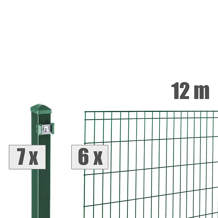 Deutsche Zauntechnik Zaun-Set Michl - Breite: 12 m, Höhe: 1,01 m, Moosgrün - Grünes Zaun-Set mit 7 Pfosten und 6 Paneelen für einen 12m langen Zaun.